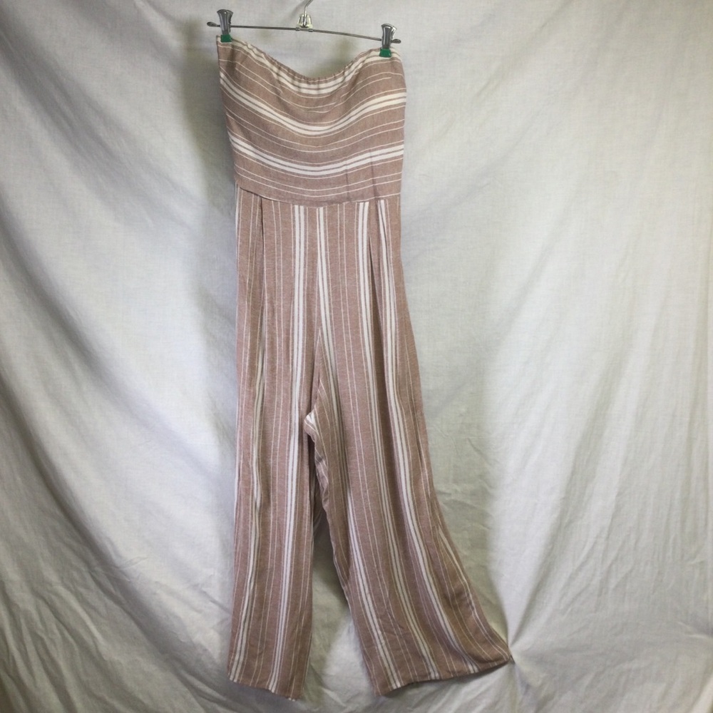 Rumors Womens Striped Strapless Wide-Leg Jumpsuit in Beige Sz S